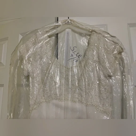 Vintage Wedding Empire Waist 9/10 Beaded BodiceRoundedCollar - Picture 14 of 15